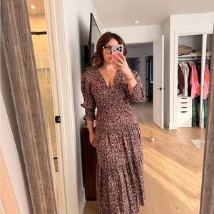 ba&sh Burgundy Floral Long Sleeve Dress